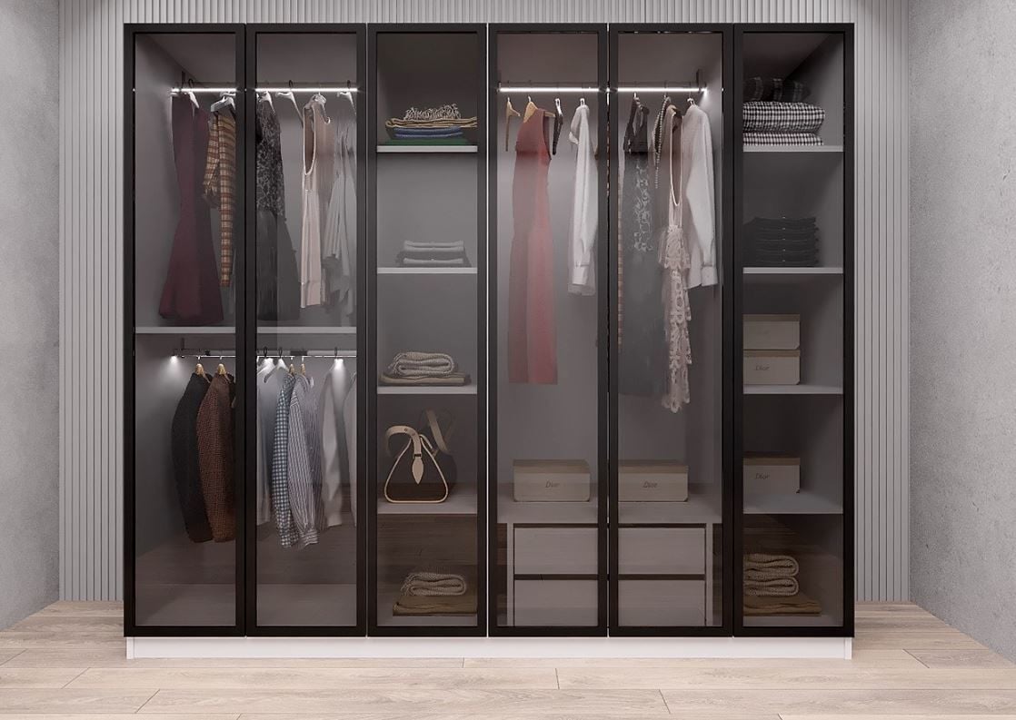 Karya Reflekte Cam 6 Kapaklı Gardırop Montaj Dahil Işıklandırma Hediyeli Beyaz Ölçü Seçenekli