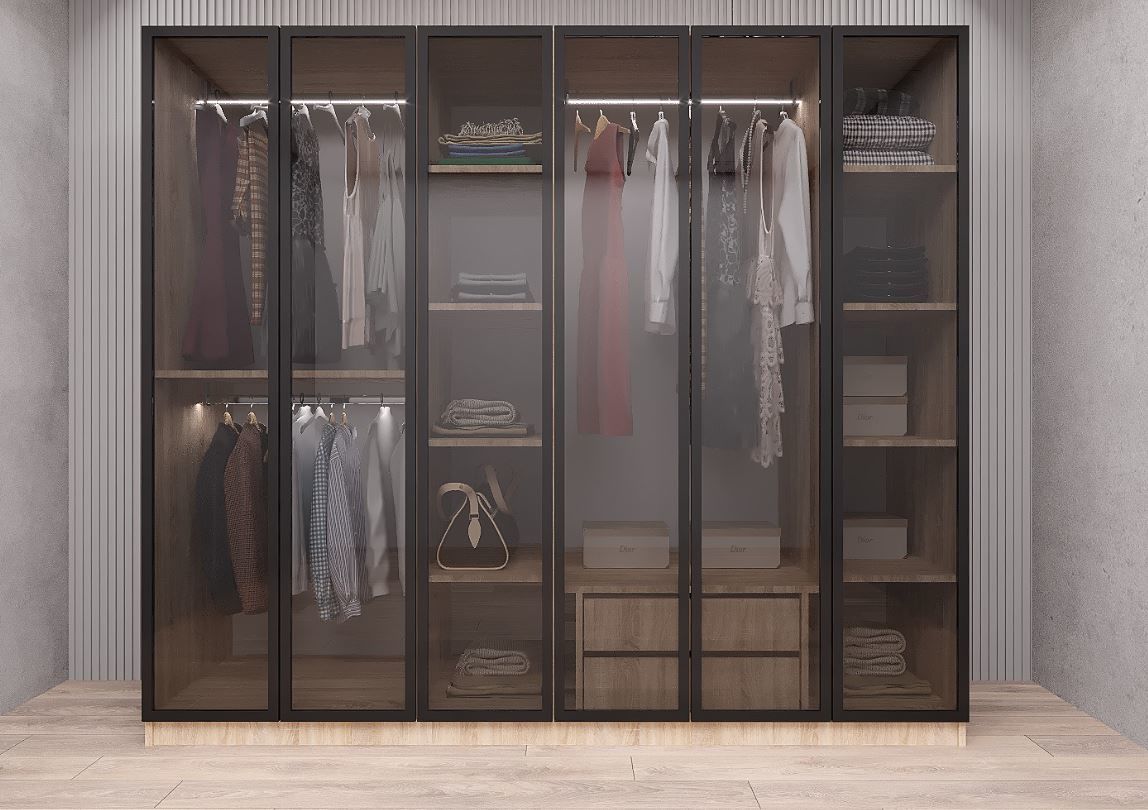 Karya Reflekte Cam 6 Kapaklı Gardırop Montaj Dahil Işıklandırma Hediyeli Meşe Ölçü Seçenekli