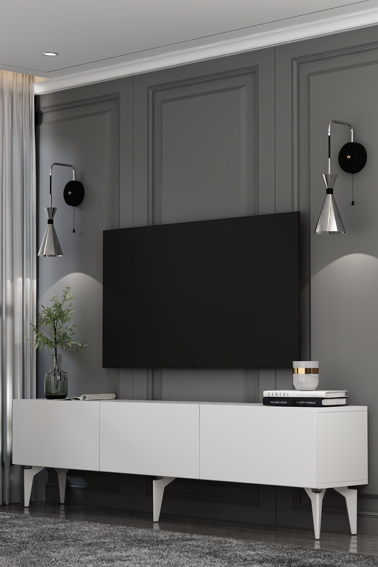 Mirella  Tv Sehpası Tv Ünitesi Beyaz Gümüş