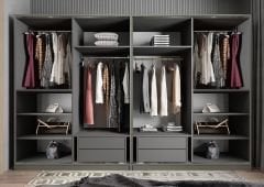 Albero Sürgü Kapaklı Gizli Çekmeceli Gardırop Dolap Füme Ölçü Seçenekli - Ücretsiz Kurulum