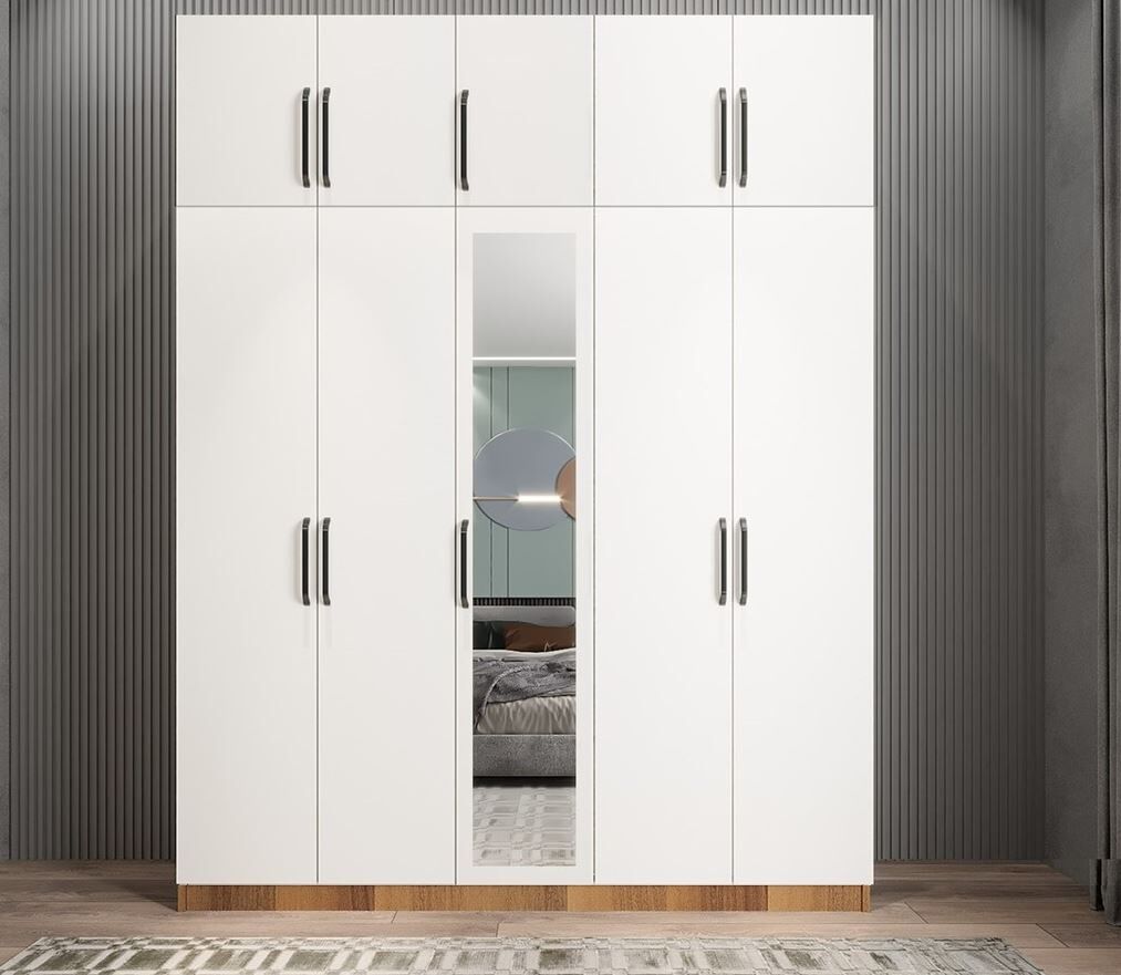 Soft 10 Kapaklı Yüklüklü Gizli Çekmeceli Gardırop Dolap Ceviz Beyaz - Ücretsiz Kurulum