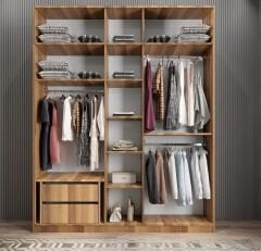 Soft 10 Kapaklı Yüklüklü Gizli Çekmeceli Gardırop Dolap Ceviz Beyaz - Ücretsiz Kurulum