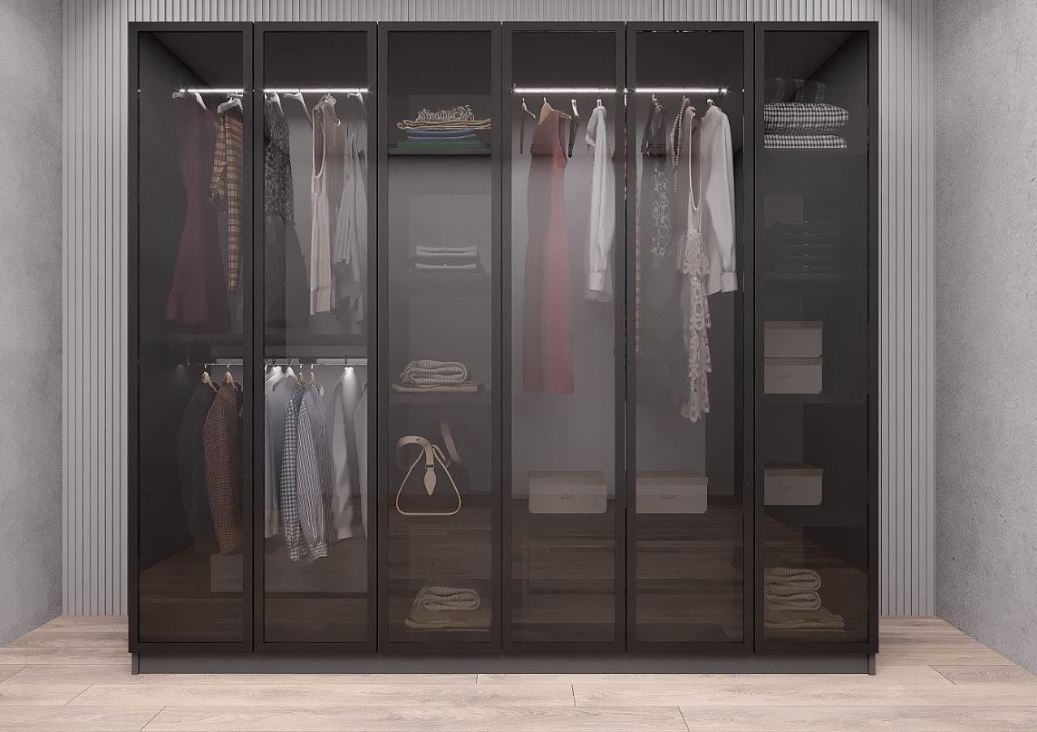 Karya Reflekte Cam 6 Kapaklı Gardırop Montaj Dahil Işıklandırma Hediyeli Füme Ölçü Seçenekli