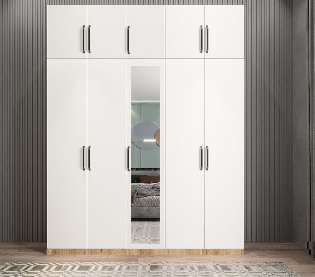 Soft 10 Kapaklı Yüklüklü Gizli Çekmeceli Gardırop Dolap Çam Beyaz - Ücretsiz Kurulum