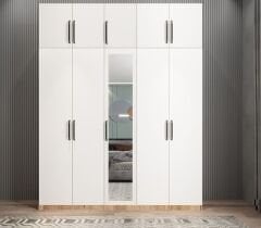 Soft 10 Kapaklı Yüklüklü Gizli Çekmeceli Gardırop Dolap Çam Beyaz - Ücretsiz Kurulum