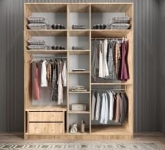 Soft 10 Kapaklı Yüklüklü Gizli Çekmeceli Gardırop Dolap Çam Beyaz - Ücretsiz Kurulum