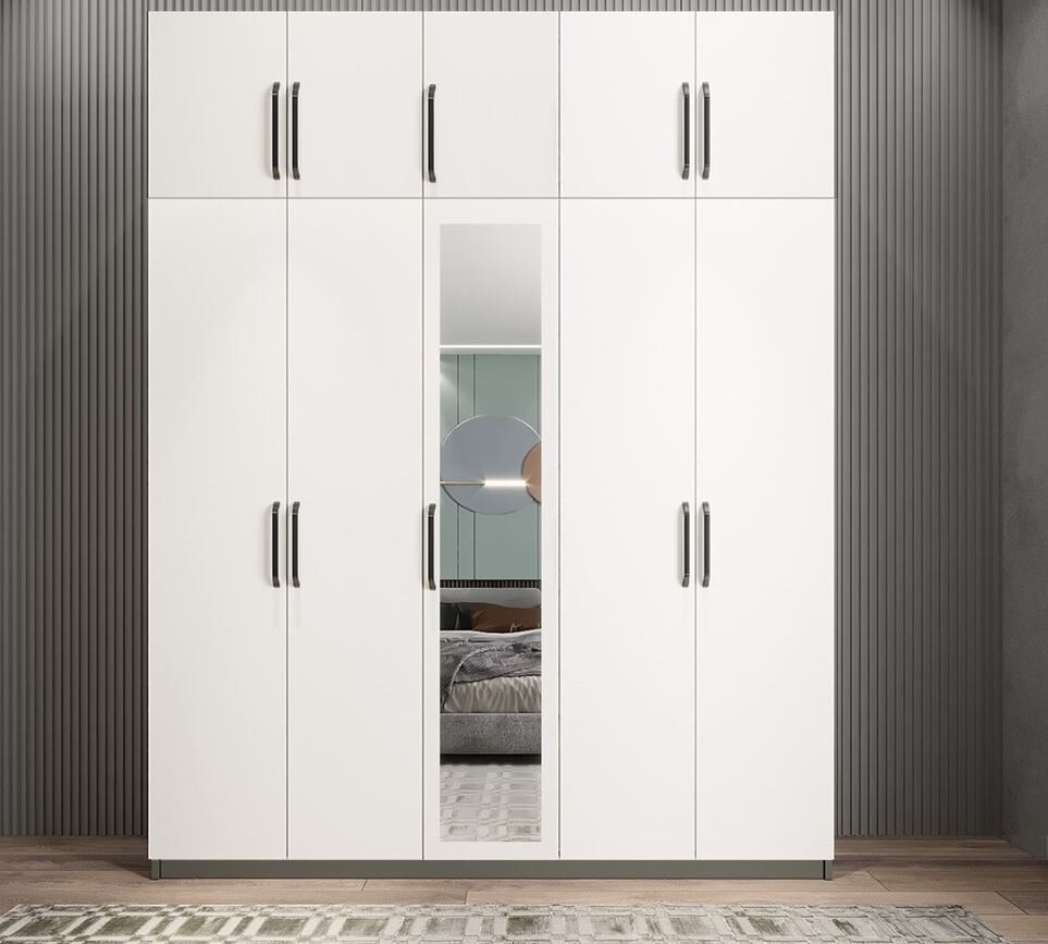 Soft 10 Kapaklı Yüklüklü Gizli Çekmeceli Gardırop Dolap Füme Beyaz - Ücretsiz Kurulum