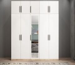 Soft 10 Kapaklı Yüklüklü Gizli Çekmeceli Gardırop Dolap Meşe Beyaz - Ücretsiz Kurulum