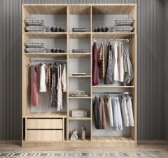 Soft 10 Kapaklı Yüklüklü Gizli Çekmeceli Gardırop Dolap Meşe Beyaz - Ücretsiz Kurulum