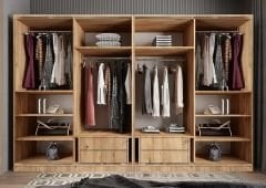 Albero Sürgü Kapaklı Gizli Çekmeceli Gardırop Dolap Çam Beyaz Ölçü Seçenekli - Ücretsiz Kurulum