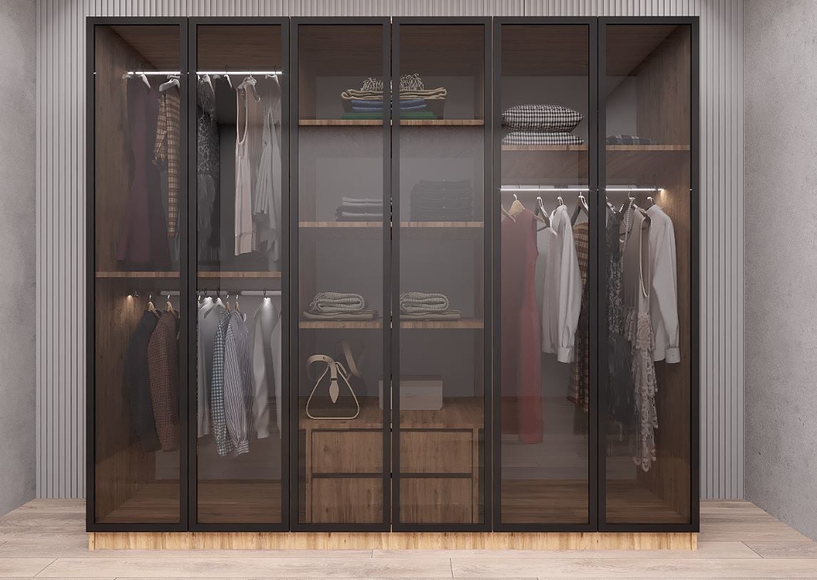 Nesse Reflekte Cam 6 Kapaklı Gardırop Montaj Dahil Işıklandırma Hediyeli Çam Ölçü Seçenekli