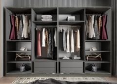 Albero Sürgü Kapaklı Gizli Çekmeceli Gardırop Dolap Beyaz Füme Ölçü Seçenekli - Ücretsiz Kurulum