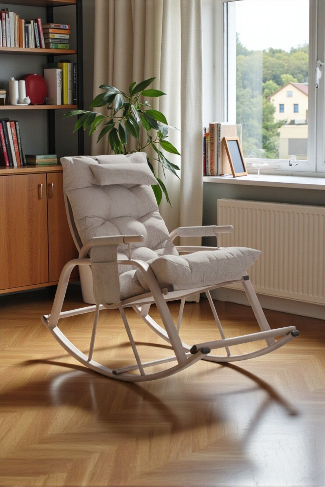 Dicle Cepli Pofuduk Minderli Sallanan Sandalye Tv Koltuğu Krem