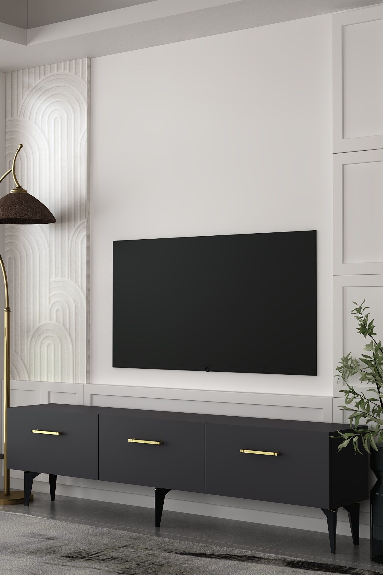 Cavello Tv Sehpası Tv Ünitesi 180 Cm Antrasit Altın