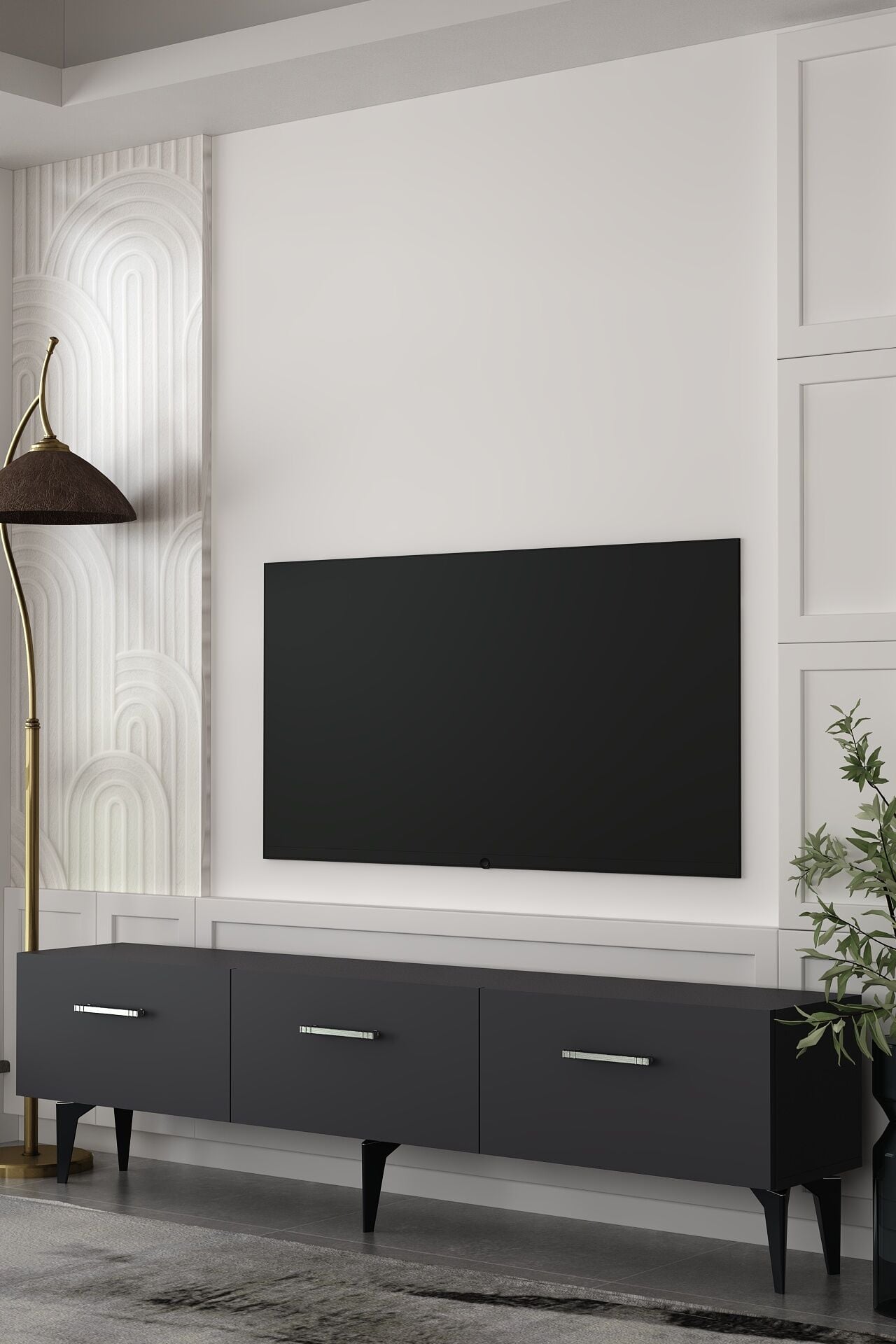 Cavello Tv Sehpası Tv Ünitesi 180 Cm Antrasit Gümüş