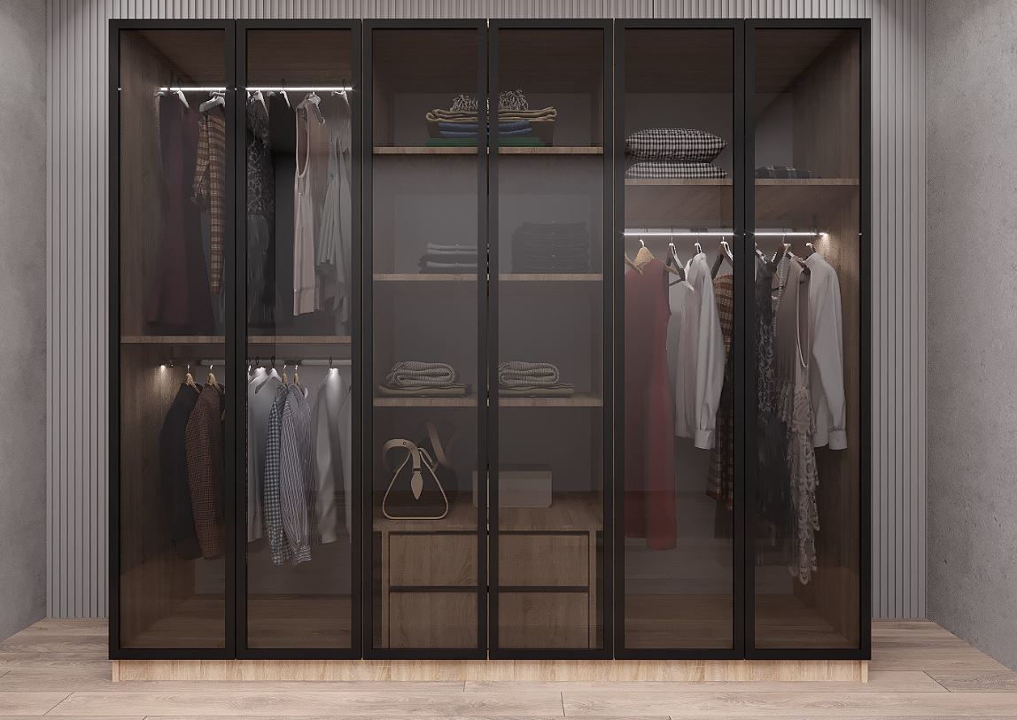 Nesse Reflekte Cam 6 Kapaklı Gardırop Montaj Dahil Işıklandırma Hediyeli Meşe Ölçü Seçenekli