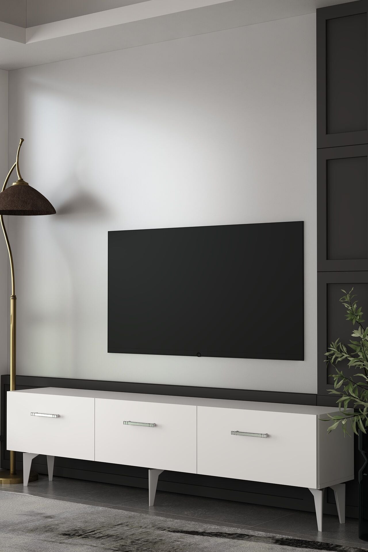 Cavello Tv Sehpası Tv Ünitesi 180 Cm Beyaz Gümüş