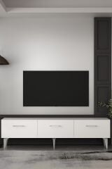 Cavello Tv Sehpası Tv Ünitesi 180 Cm Beyaz Gümüş