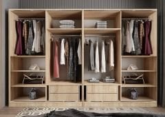 Albero Sürgü Kapaklı Gizli Çekmeceli Gardırop Dolap Meşe Beyaz Ölçü Seçenekli - Ücretsiz Kurulum