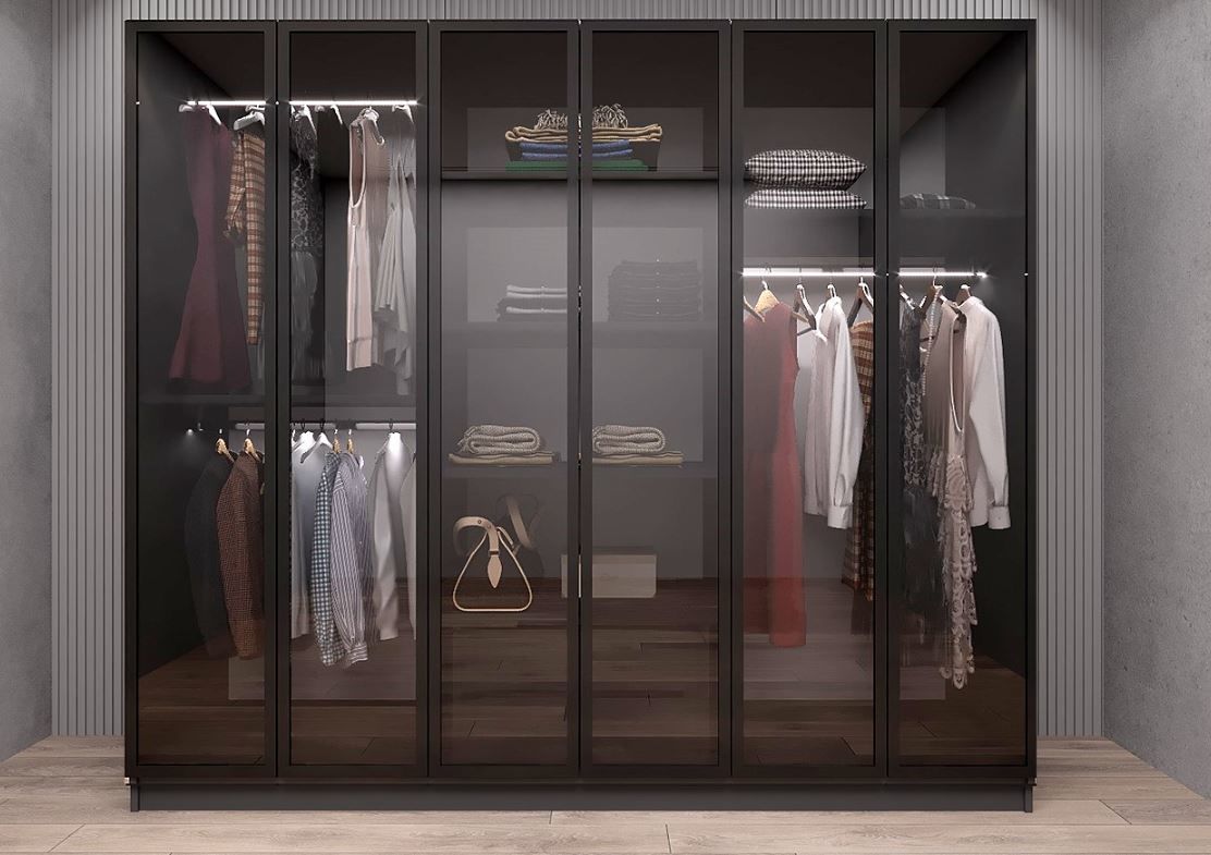 Nesse Reflekte Cam 6 Kapaklı Gardırop Montaj Dahil Işıklandırma Hediyeli Füme Ölçü Seçenekli