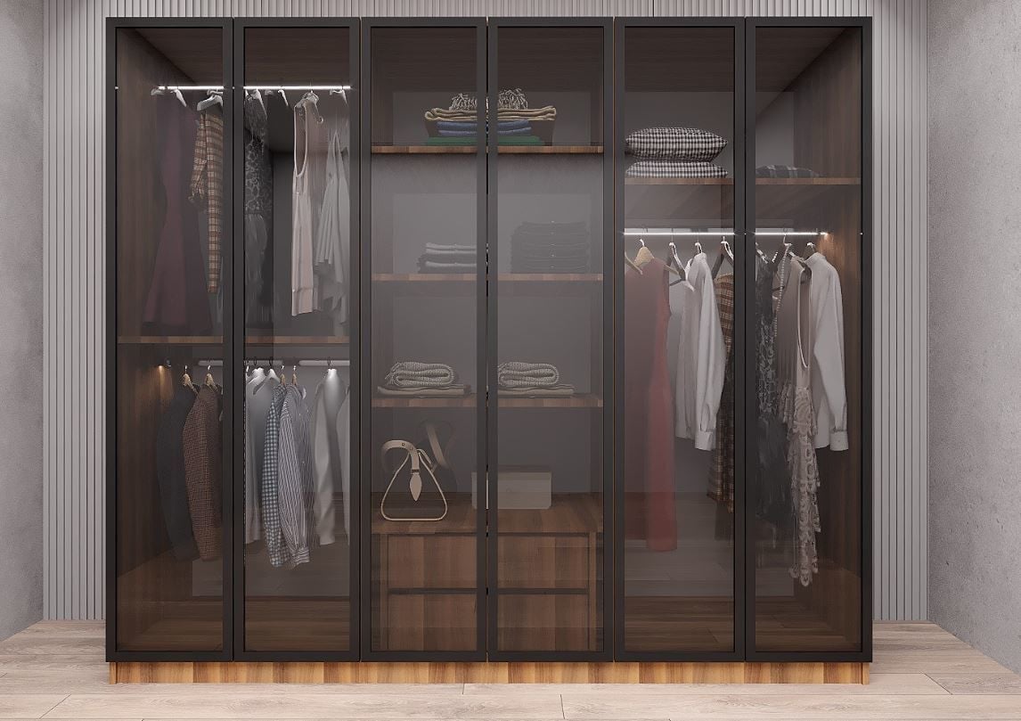 Nesse Reflekte Cam 6 Kapaklı Gardırop Montaj Dahil Işıklandırma Hediyeli Ceviz Ölçü Seçenekli