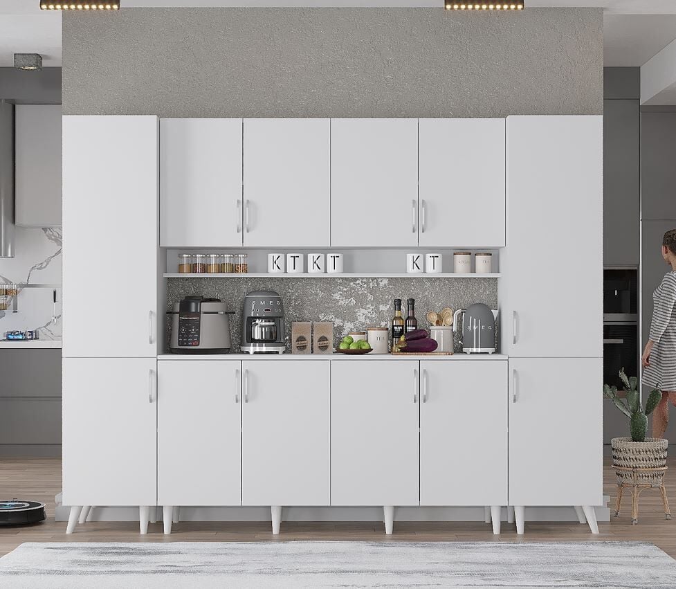 Della Kahve Köşesi Çok Amaçlı Dolap Kiler Mutfak Dolabı Beyaz Ücretsiz Kurulum Ölçü Seçenekli