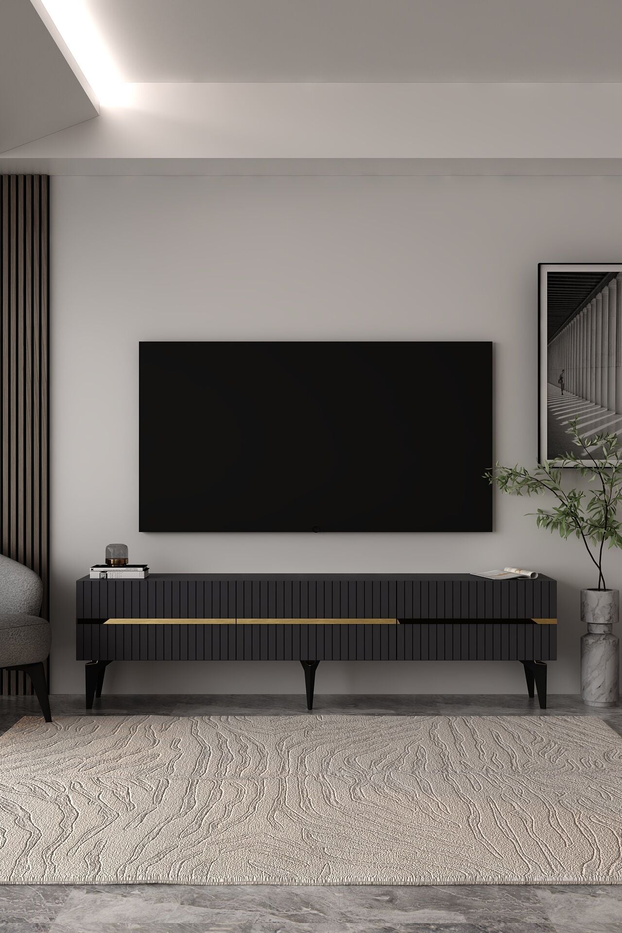 Norelia  Tv Sehpası Tv Ünitesi 180 Cm Antrasit - Altın