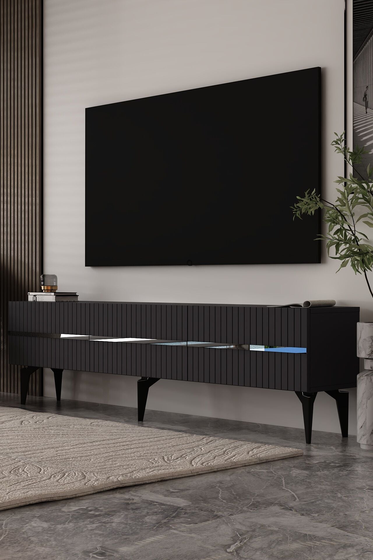 Norelia  Tv Sehpası Tv Ünitesi 180 Cm Antrasit - Gümüş