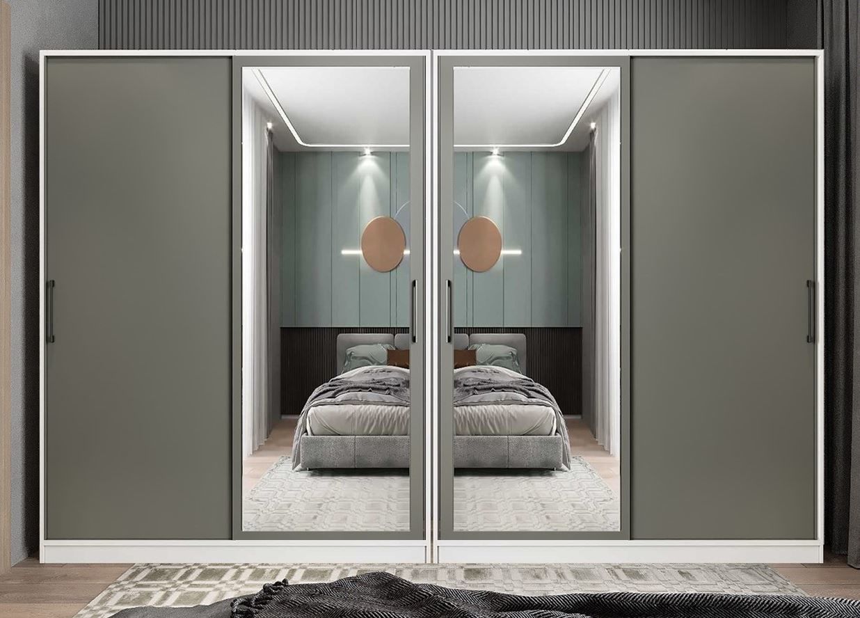 Albero Sürgü Kapaklı Gizli Çekmeceli Gardırop Dolap Füme Beyaz Ölçü Seçenekli - Ücretsiz Kurulum