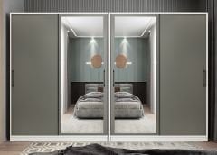 Albero Sürgü Kapaklı Gizli Çekmeceli Gardırop Dolap Füme Beyaz Ölçü Seçenekli - Ücretsiz Kurulum