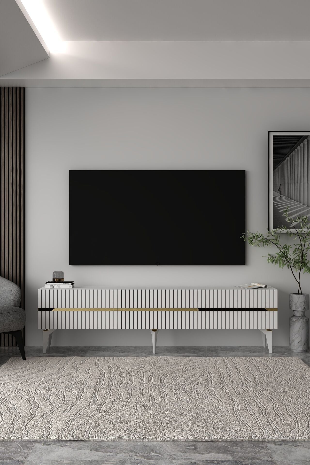 Norelia  Tv Sehpası Tv Ünitesi 180 Cm Beyaz - Altın