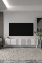 Norelia  Tv Sehpası Tv Ünitesi 180 Cm Beyaz - Altın