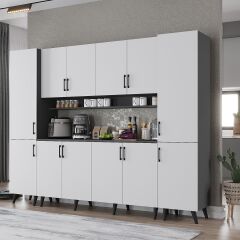 Della Kahve Köşesi Çok Amaçlı Dolap Kiler Mutfak Dolabı Füme Beyaz Ücretsiz Kurulum Ölçü Seçenekli