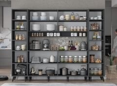 Della Kahve Köşesi Çok Amaçlı Dolap Kiler Mutfak Dolabı Füme Beyaz Ücretsiz Kurulum Ölçü Seçenekli