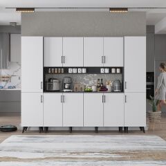 Della Kahve Köşesi Çok Amaçlı Dolap Kiler Mutfak Dolabı Füme Beyaz Ücretsiz Kurulum Ölçü Seçenekli