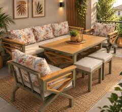 Scorpio Metal Bahçe Balkon Teras Koltuk Takımı 3+1+1+Masa+2 adet Puf