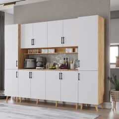 Della Kahve Köşesi Çok Amaçlı Dolap Kiler Mutfak Dolabı Çam Beyaz Ücretsiz Kurulum Ölçü Seçenekli