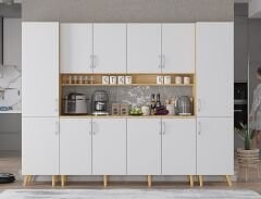 Della Kahve Köşesi Çok Amaçlı Dolap Kiler Mutfak Dolabı Meşe Beyaz Ücretsiz Kurulum Ölçü Seçenekli