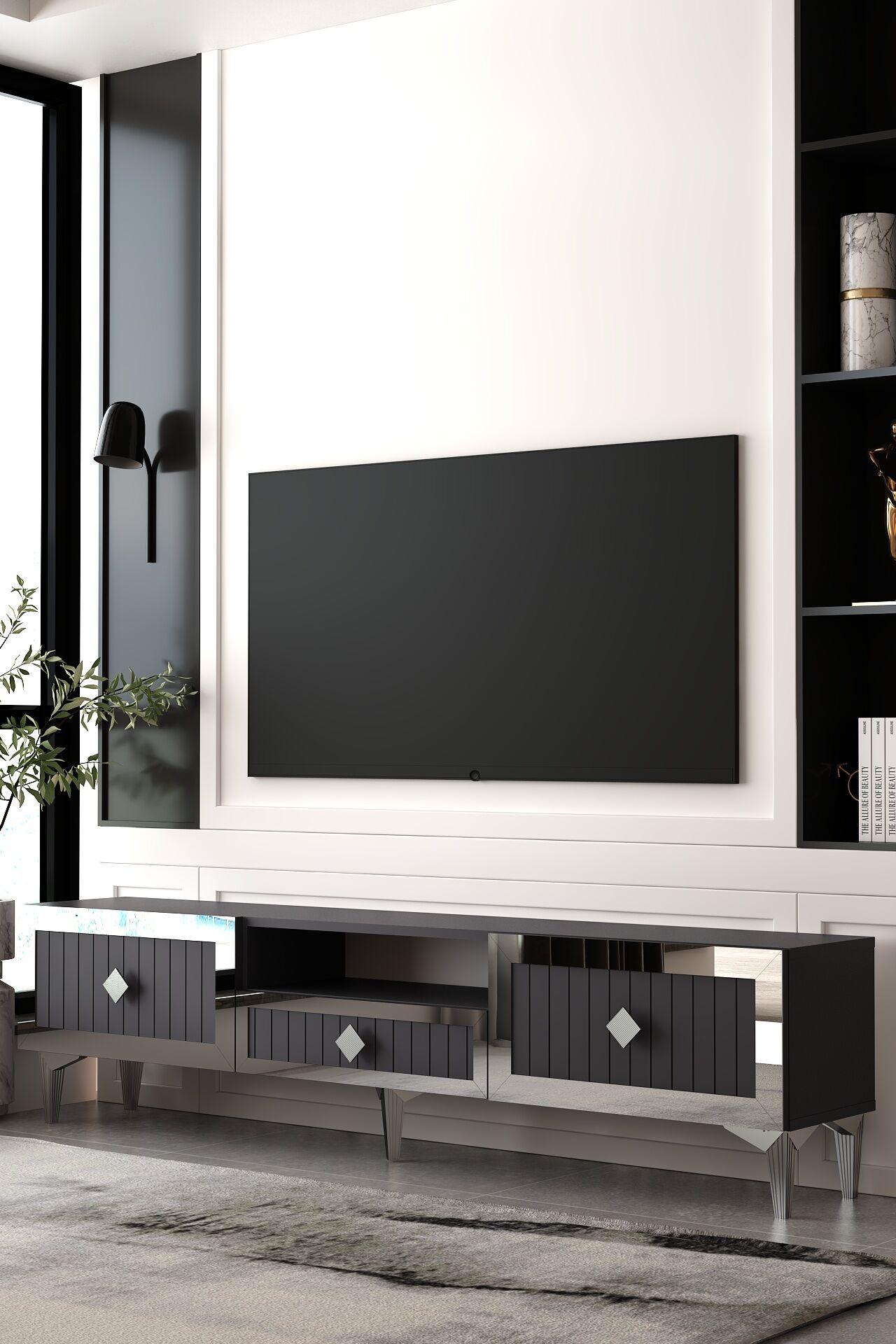 Serano Tv Sehpası Tv Ünitesi 180 Cm Antrasit - Gümüş