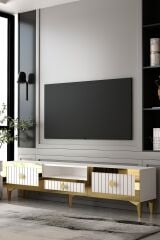 Serano Tv Sehpası Tv Ünitesi 180 Cm Beyaz - Altın