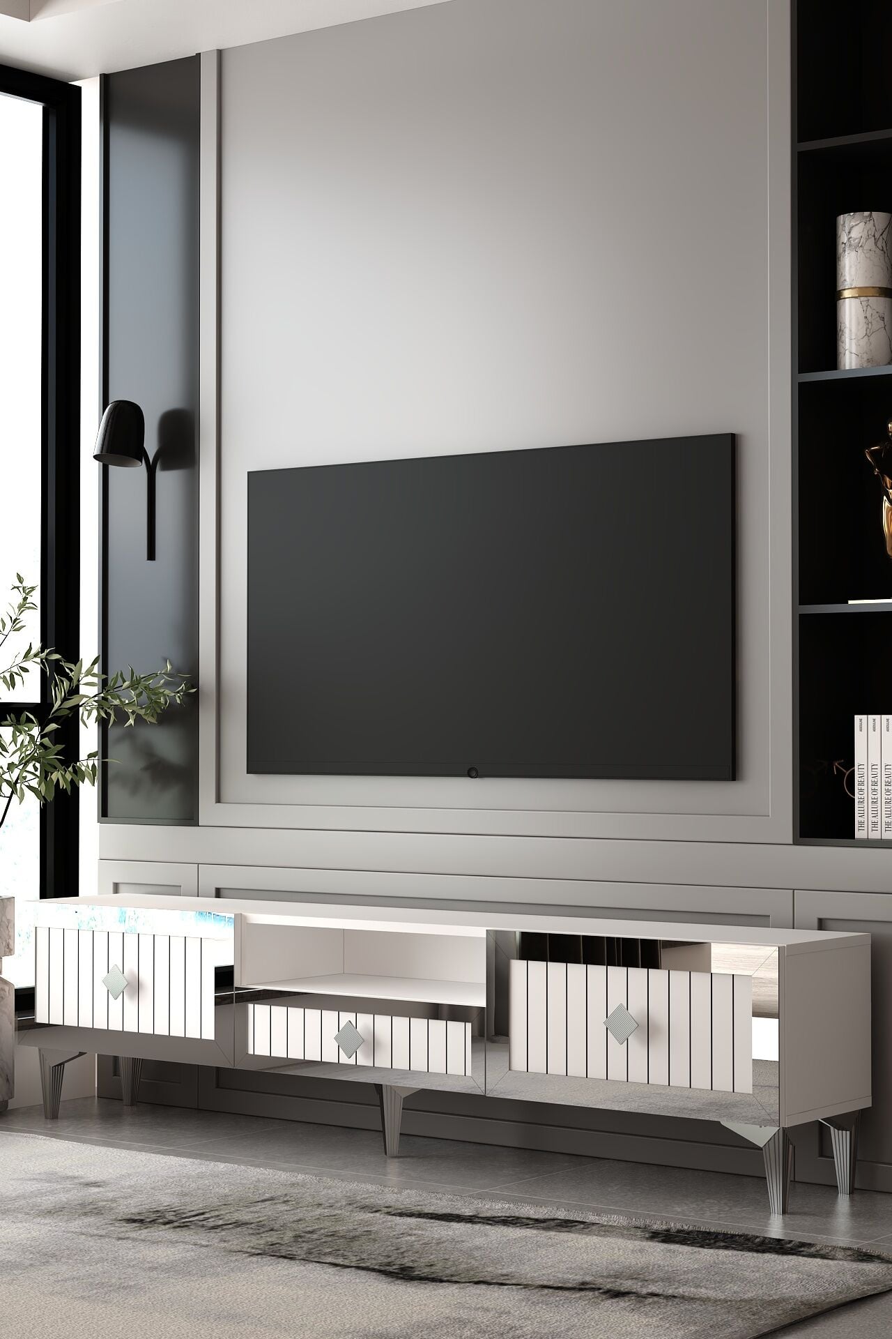 Serano Tv Sehpası Tv Ünitesi 180 Cm Beyaz - Gümüş