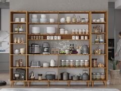 Della Kahve Köşesi Çok Amaçlı Dolap Kiler Mutfak Dolabı Ceviz Ücretsiz Kurulum Ölçü Seçenekli