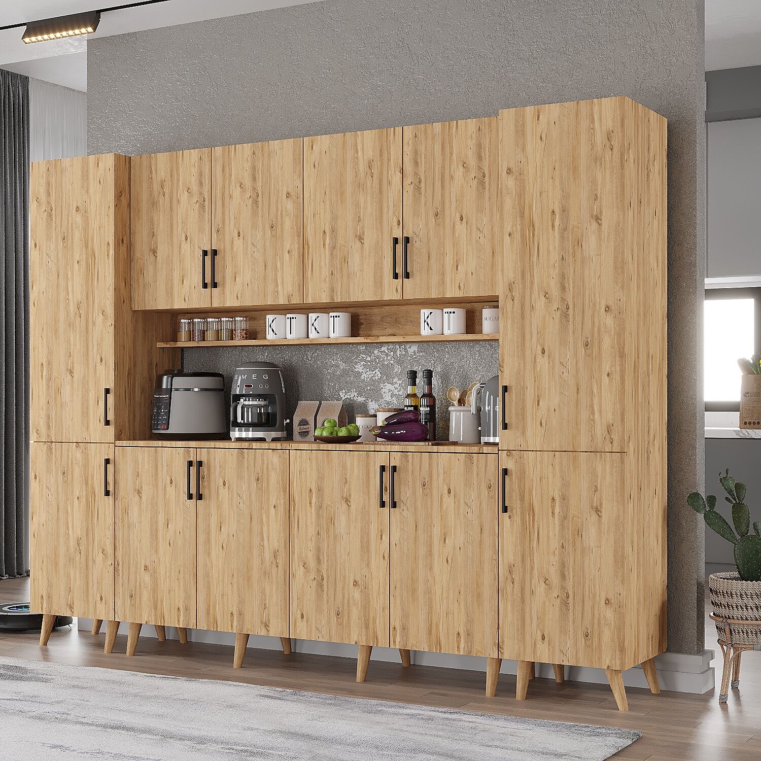 Della Kahve Köşesi Çok Amaçlı Dolap Kiler Mutfak Dolabı Çam Ücretsiz Kurulum Ölçü Seçenekli