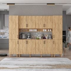 Della Kahve Köşesi Çok Amaçlı Dolap Kiler Mutfak Dolabı Çam Ücretsiz Kurulum Ölçü Seçenekli