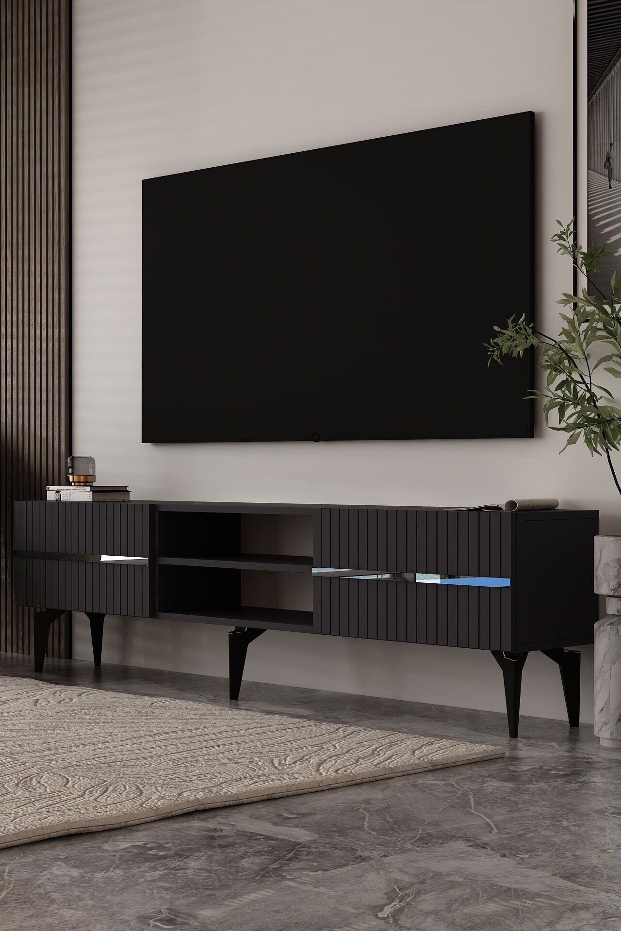 Marbella  Tv Sehpası Tv Ünitesi 180 Cm Antrasit - Gümüş