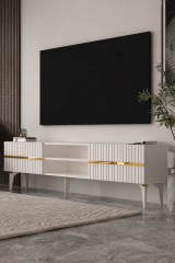 Marbella  Tv Sehpası Tv Ünitesi 180 Cm Beyaz - Altın