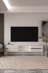 Marbella  Tv Sehpası Tv Ünitesi 180 Cm Beyaz - Gümüş