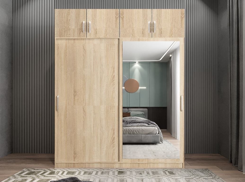 Porta Sürgü Kapaklı Dolap Gardırop Yüklüklü Meşe Ölçü Seçenekli- Montaj Dahil