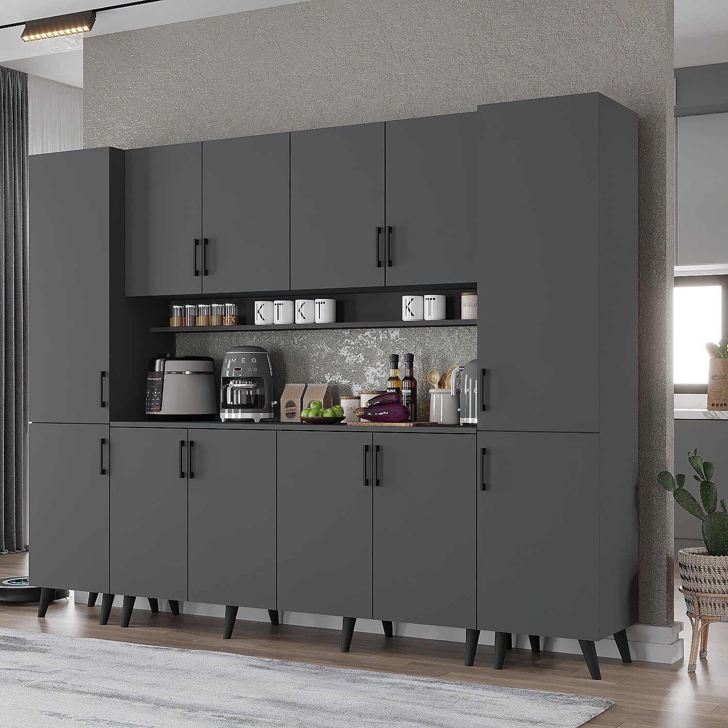 Della Kahve Köşesi Çok Amaçlı Dolap Kiler Mutfak Dolabı Füme Ücretsiz Kurulum Ölçü Seçenekli