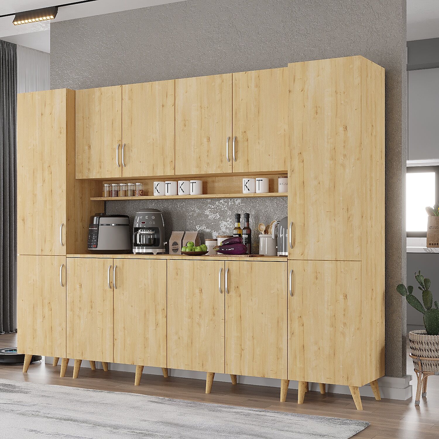 Della Kahve Köşesi Çok Amaçlı Dolap Kiler Mutfak Dolabı Meşe Ücretsiz Kurulum Ölçü Seçenekli